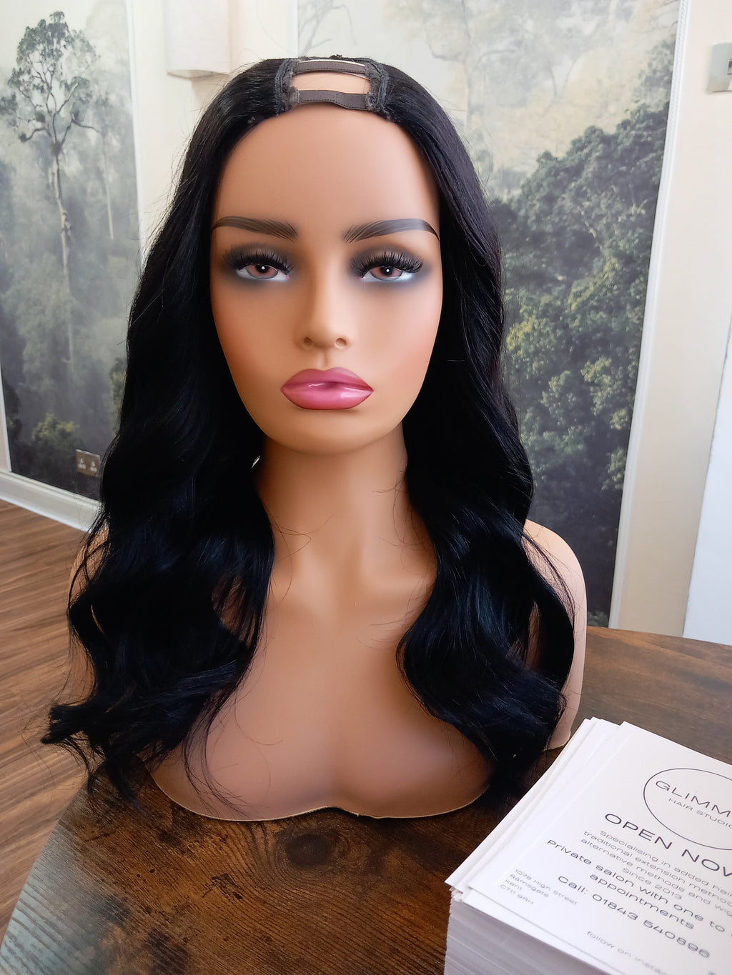 Ready to ship, Vibe U part wig, Glossy black, 18 inches long, Medium size