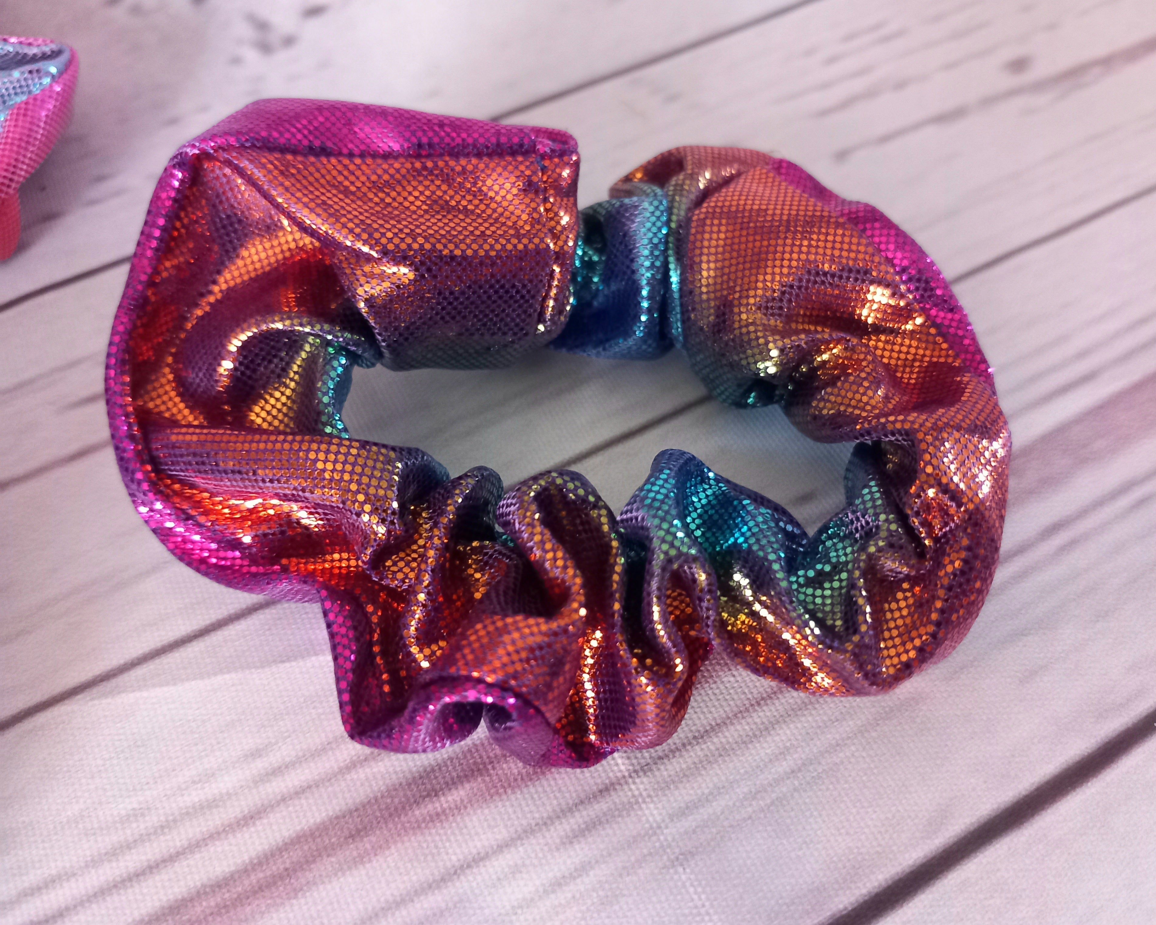Foil rainbow hair scrunchies, unicorn hair, multicolour, fashion, gift