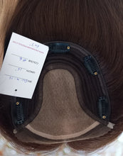 Load image into Gallery viewer, Ready to ship - human hair topper, silk and weft base, lace front, 16 inches long, dark brown