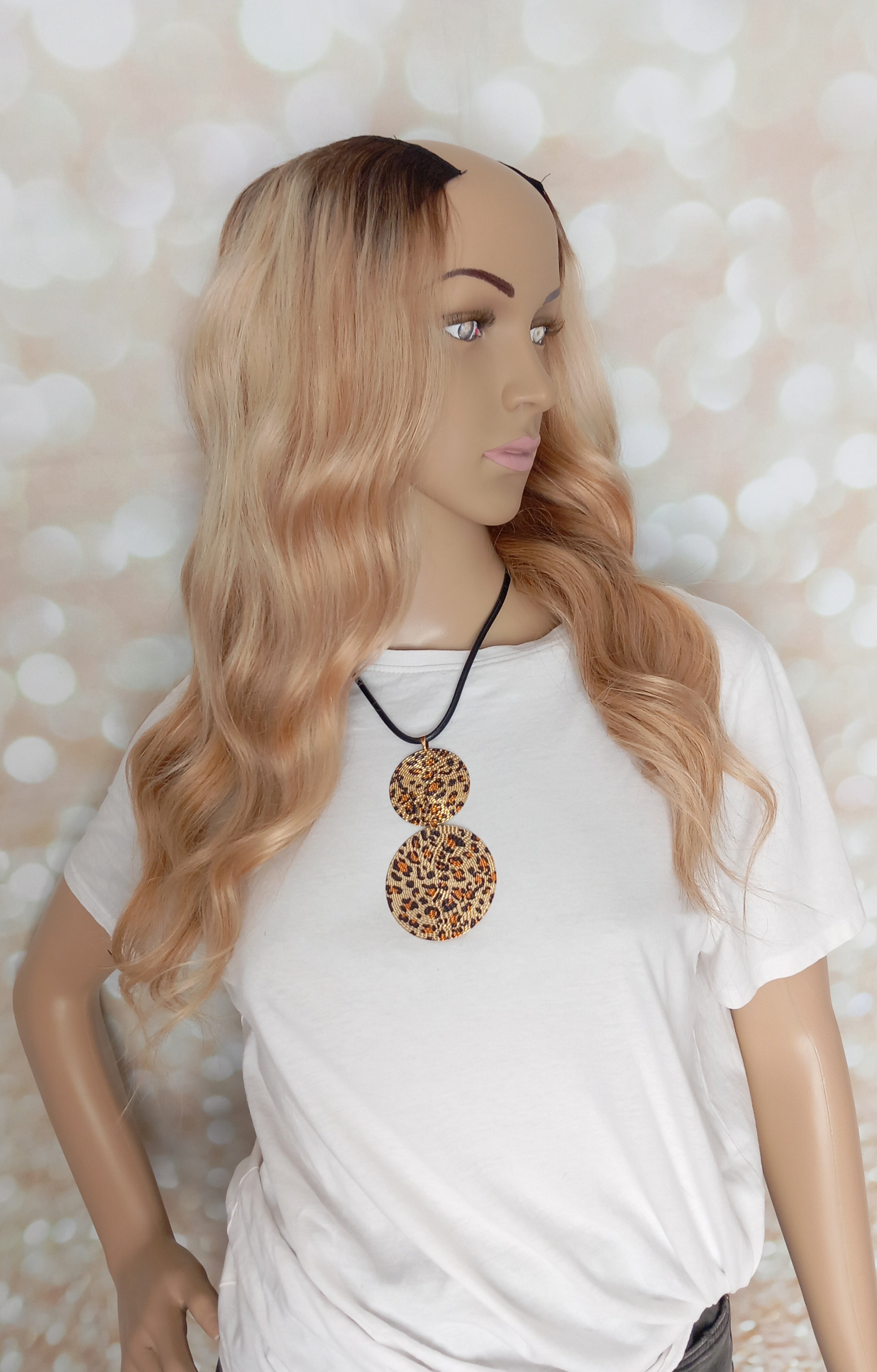 Clearance - Ready to ship- Human hair U part wig, #18/613/22/8-ash/light/ cream blonde/auburn brown- 16 inches long, small