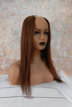 Load image into Gallery viewer, Ready to ship- U part topper #4, dark brown clip in hair booster, volumiser, 18 inches long 6x6 inch