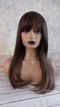 Load image into Gallery viewer, Immediate despatch- balayage Fibre wig, synthetic, fringe, bangs, 15 inches long