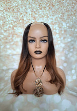 Load image into Gallery viewer, Ready to ship- U part topper #1b/6, natural black to medium golden brown,clip in hair booster, 18 inches long 6x6 inch