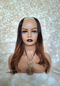 Ready to ship- U part topper #1b/6, natural black to medium golden brown,clip in hair booster, 18 inches long 6x6 inch