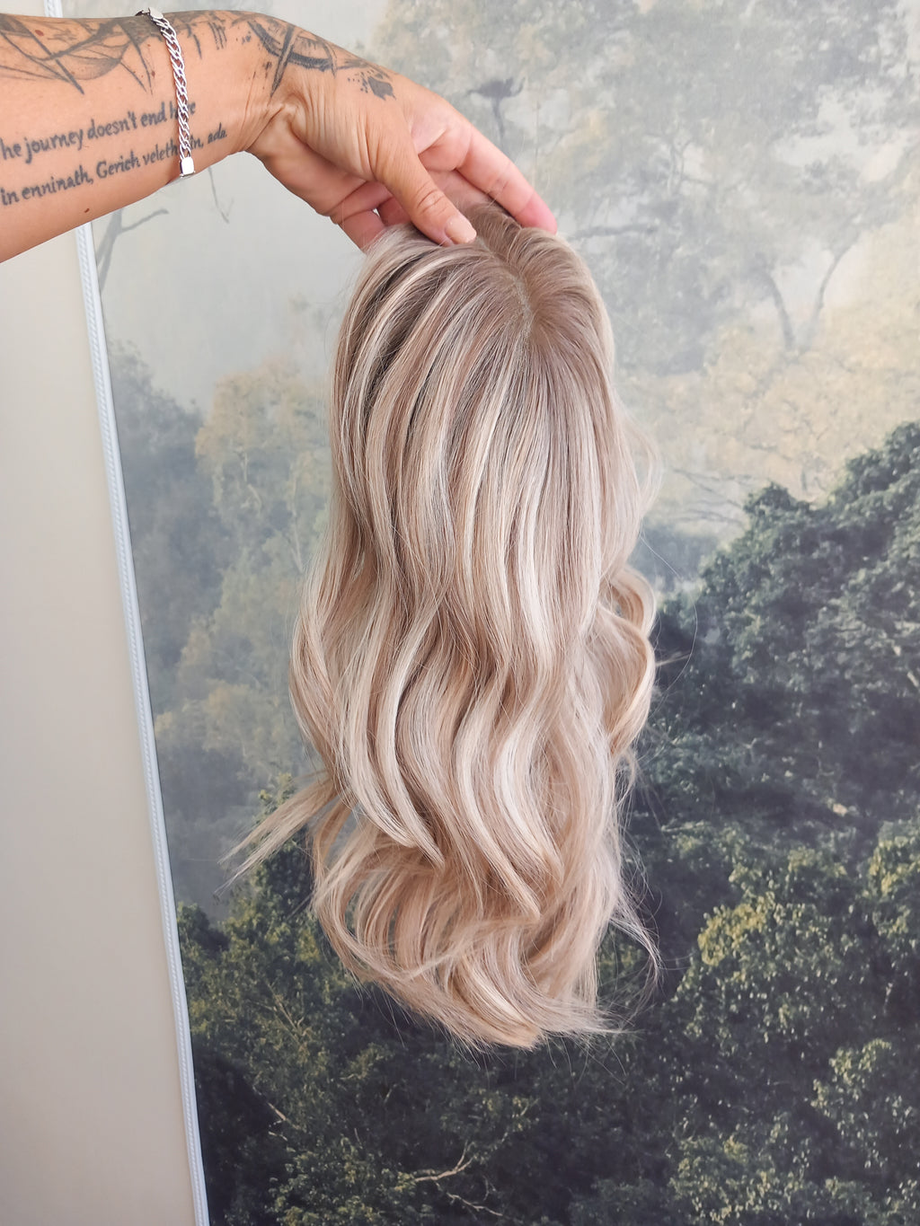 Ready to ship - Callie human hair topper, lace and weft base, lace front, 14 inches long, 18/60 light root- frosted fairytale