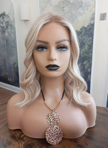 Ready to ship - human hair topper, lace and weft base, lace front, 14 inches long, 18/60 light root