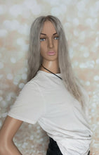 Load image into Gallery viewer, Ready to ship- Silk base topper, salt and pepper grey, 4x5inch, 18 inches long
