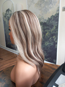 Ready to ship - Callie human hair topper, lace and weft base, lace front, 14 inches long, 613/22/4 medium root