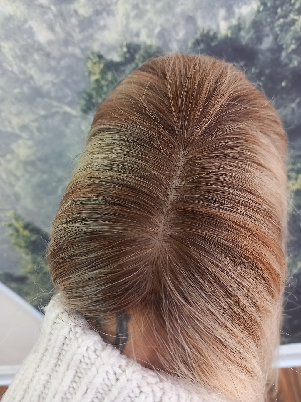 Ready to ship- Mila silk base human hair topper, 12 inches long, light blonde/ medium brown with root