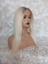 Charger l&#39;image dans la galerie, Ready to ship -Human hair wig, lightest blonde, light root, lace closure, medium cap, 18 inches long