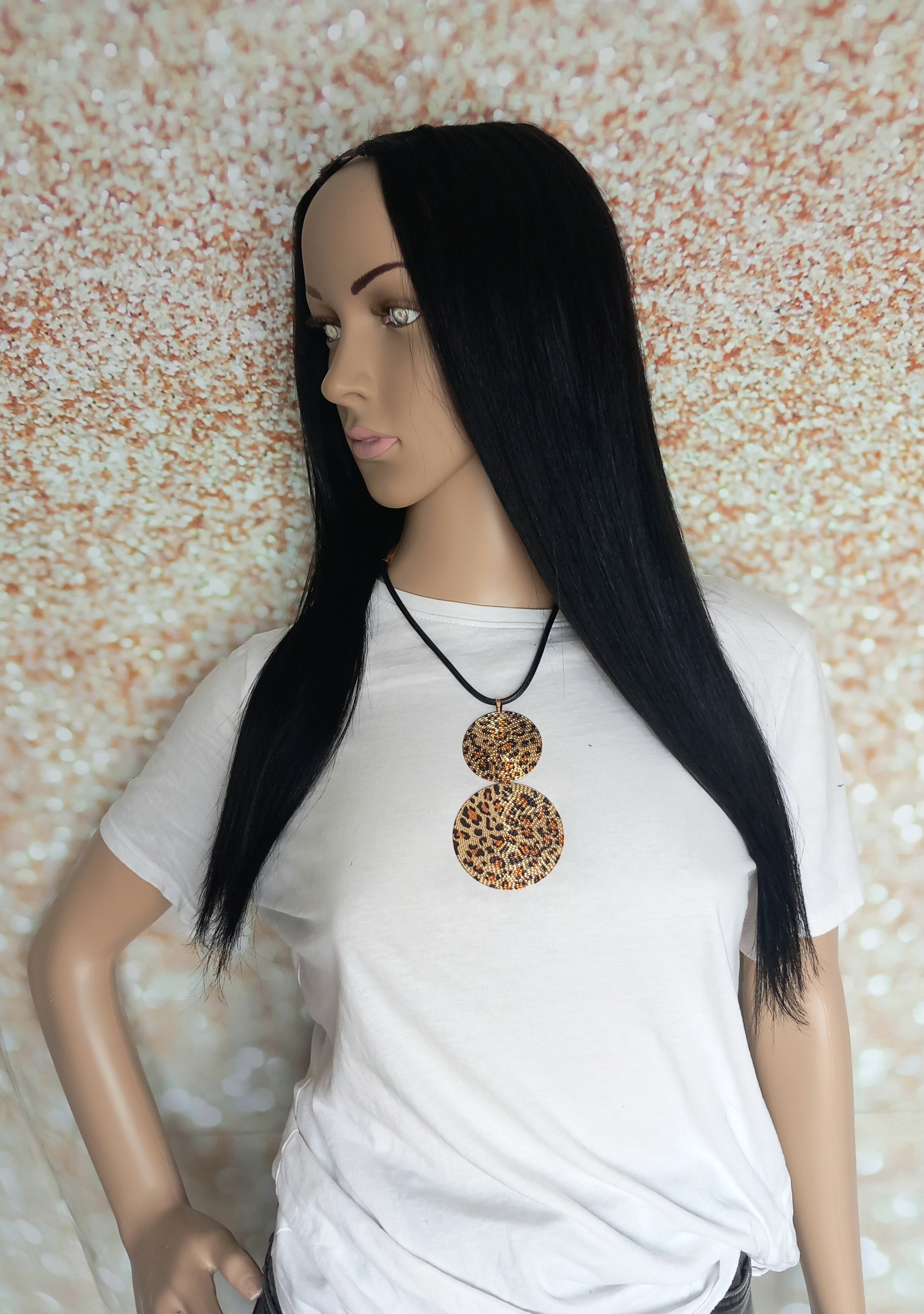 Ready to ship, Vibe U part wig, Glossy black, 18 inches long, Medium size