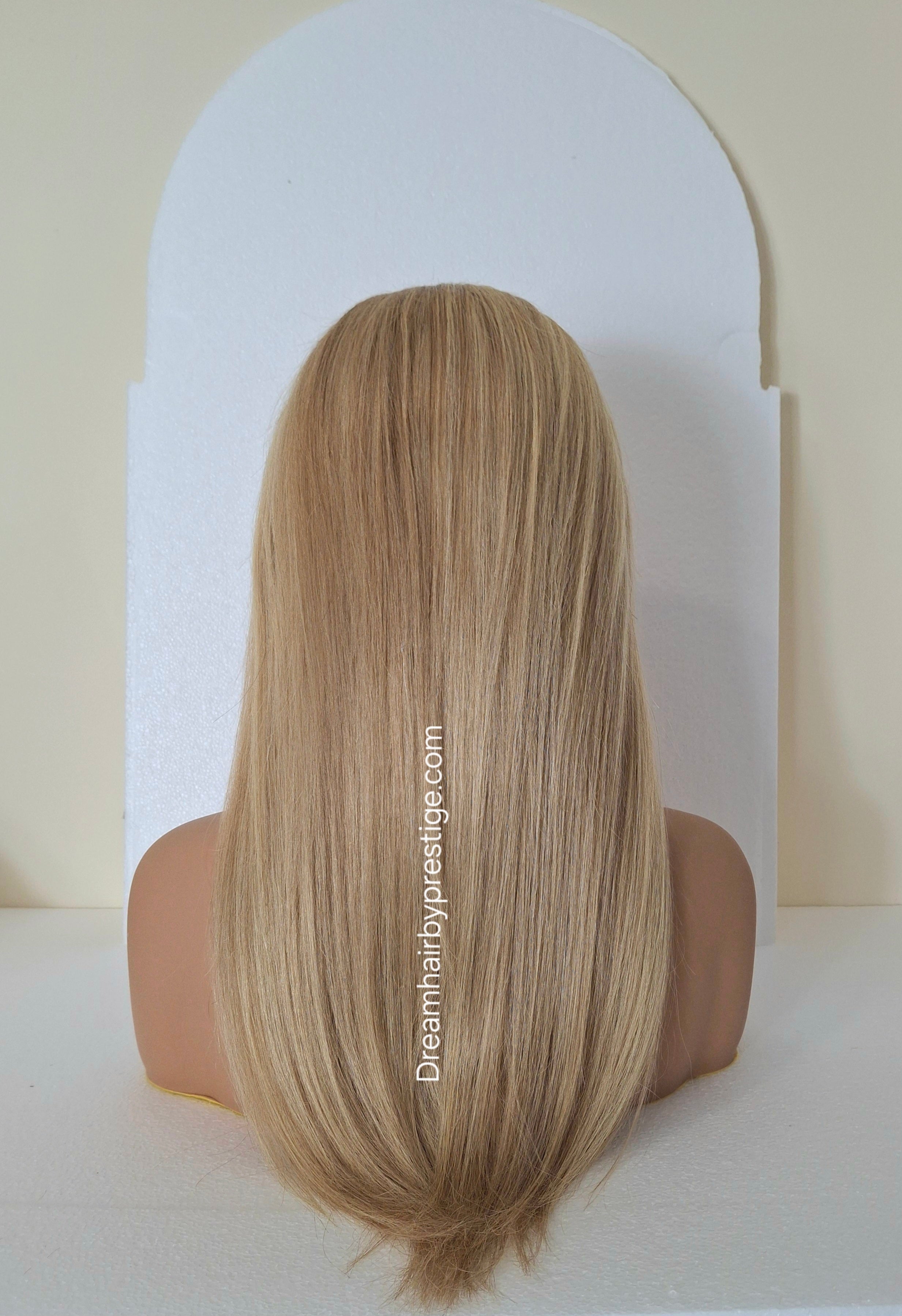 Vibe Human hair headband wig, band fall, 18/613 blonde mix, 18 inches long, straight