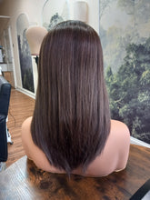 Load image into Gallery viewer, Ready to ship - Callie human hair topper, lace and weft base, lace front, 14 inches long, 5 dark ash brown