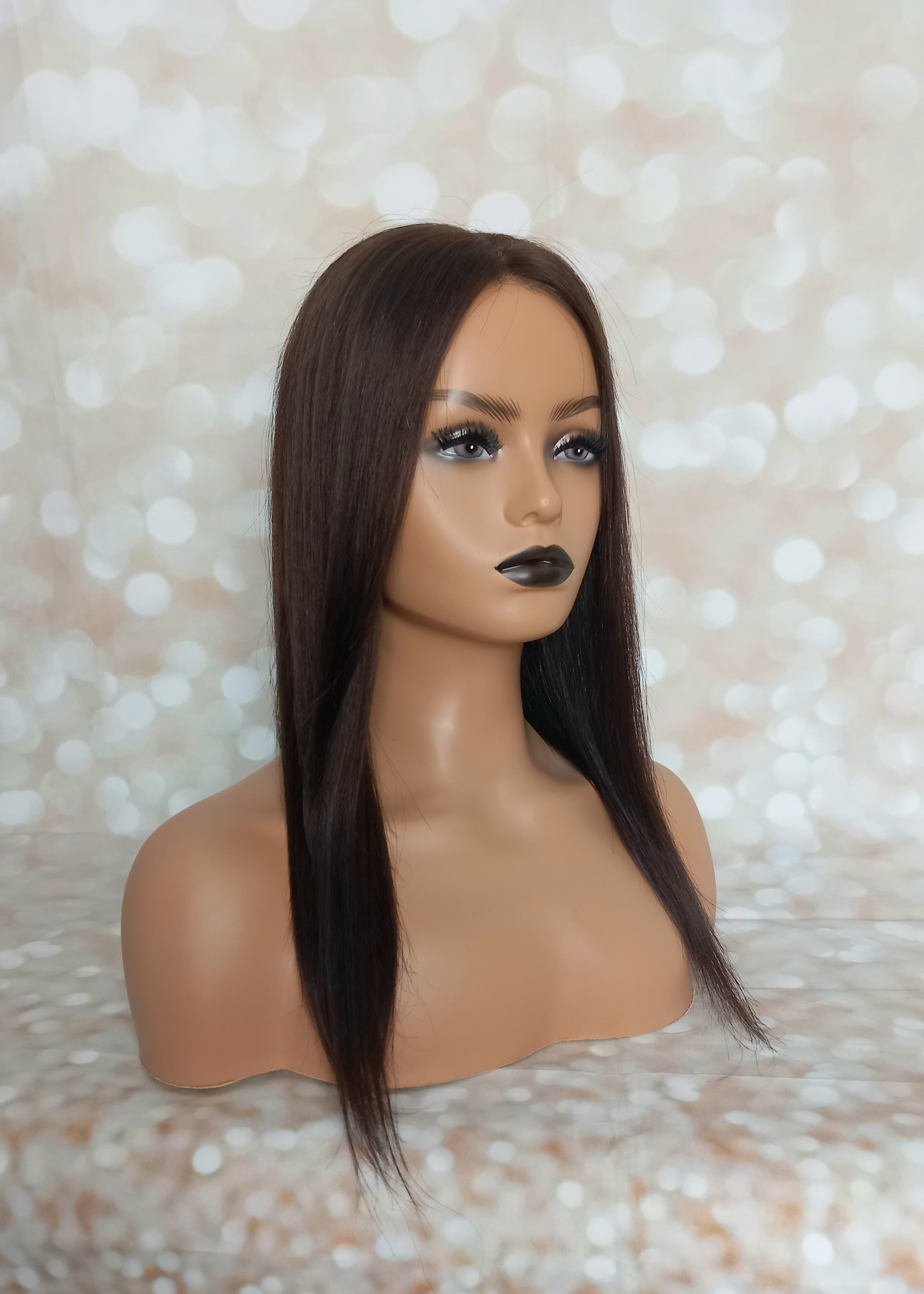 Ready to ship - Bella human hair topper, silk and weft base, lace front, 16 inches long, organic cocoa