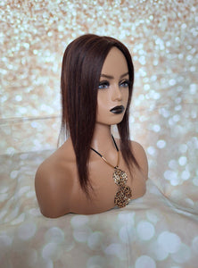 Ready to ship- silk base human hair topper, 14 inches long, 2- darkest warm brown
