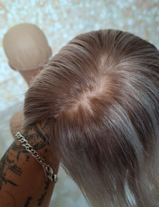Ready to ship- silk base human hair topper, 12 inches long, ash brown, ice blonde
