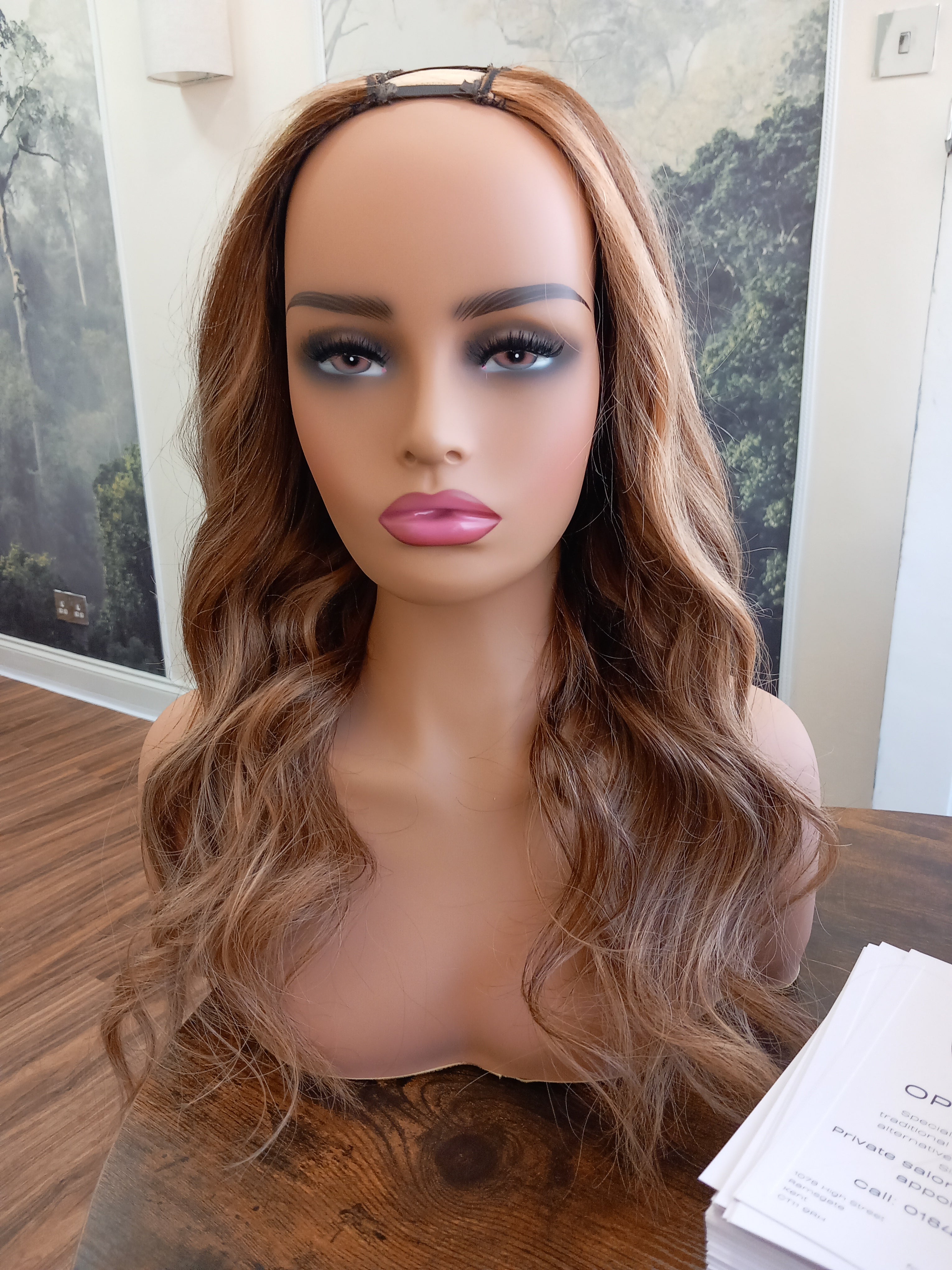 Ready to ship, Vibe U part wig, dark brown/ strawberry blonde, 18 inches long, Medium size