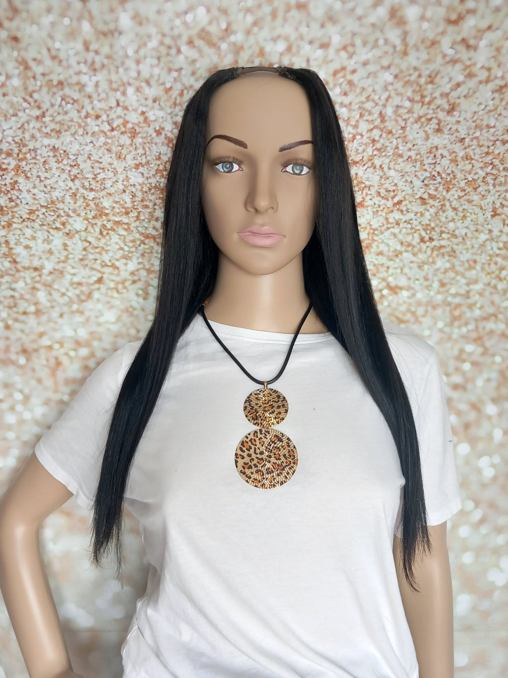 Ready to ship, Vibe U part wig, Glossy black, 18 inches long, Medium size