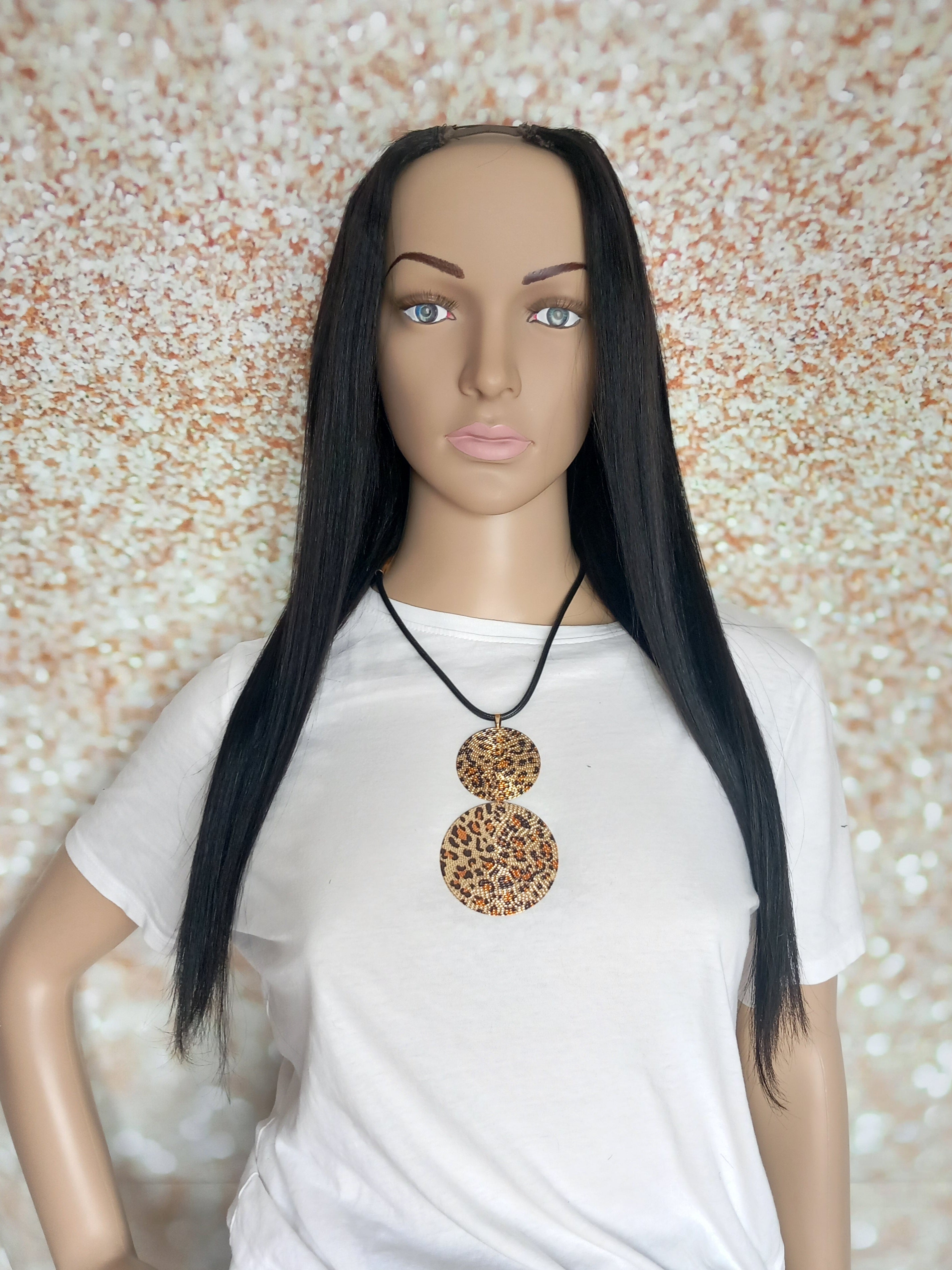 Ready to ship, Vibe U part wig, Glossy black, 18 inches long, Medium size