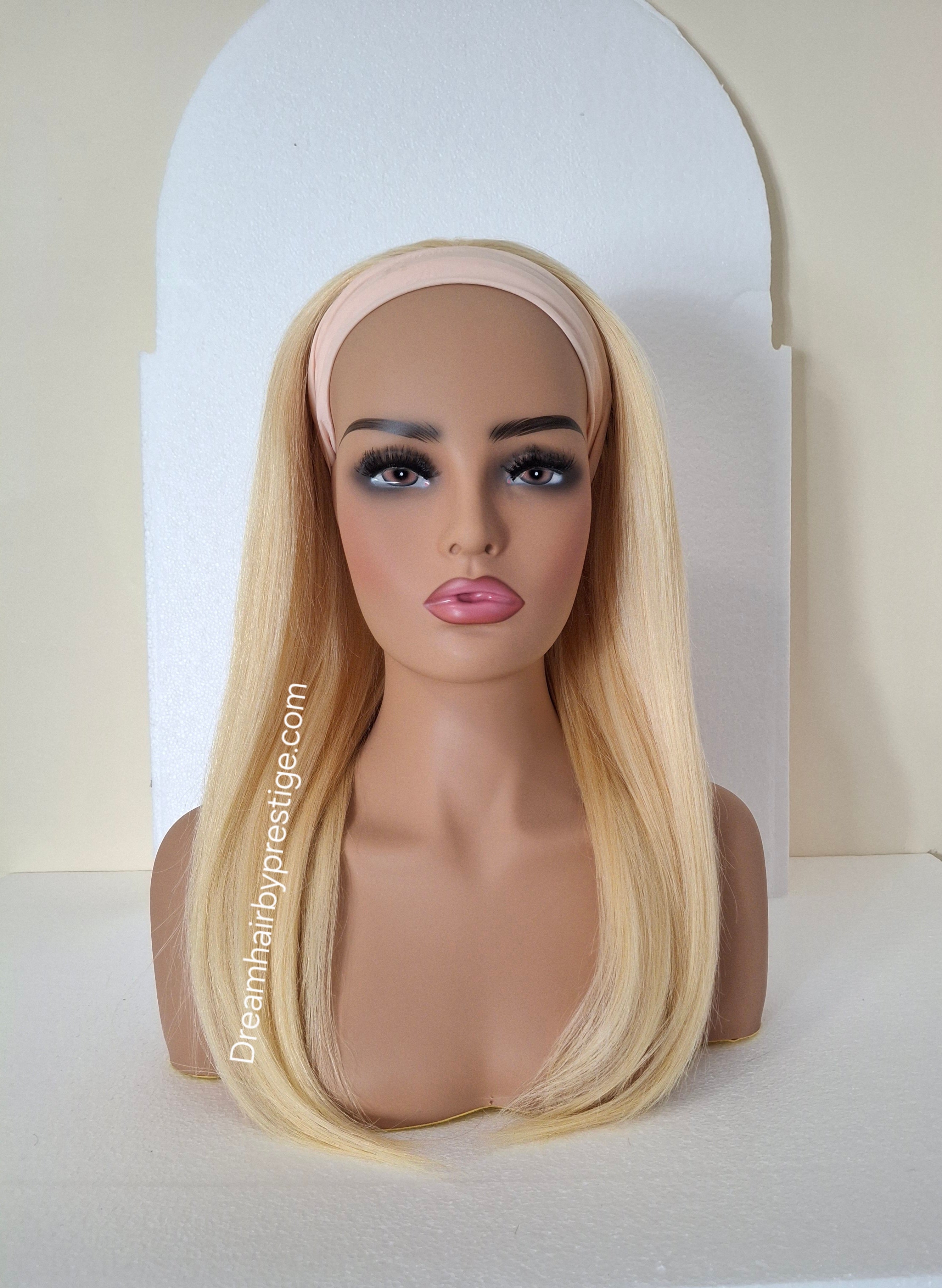 Vibe Human hair headband wig, band fall, 613 blonde, 18 inches long, straight