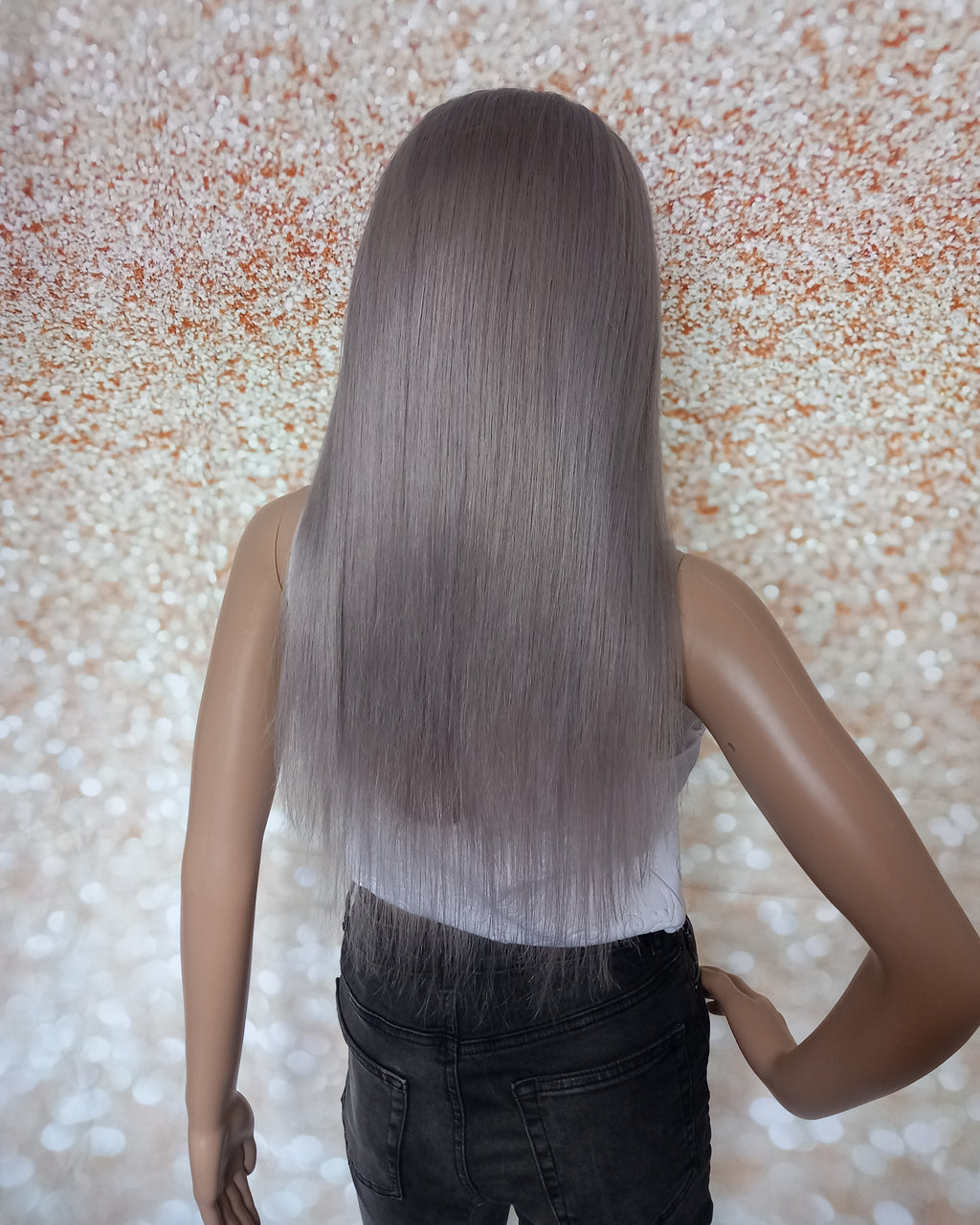 Ready to ship- Khloe Human hair headband wig, band fall, silver grey, 18 inches long, straight