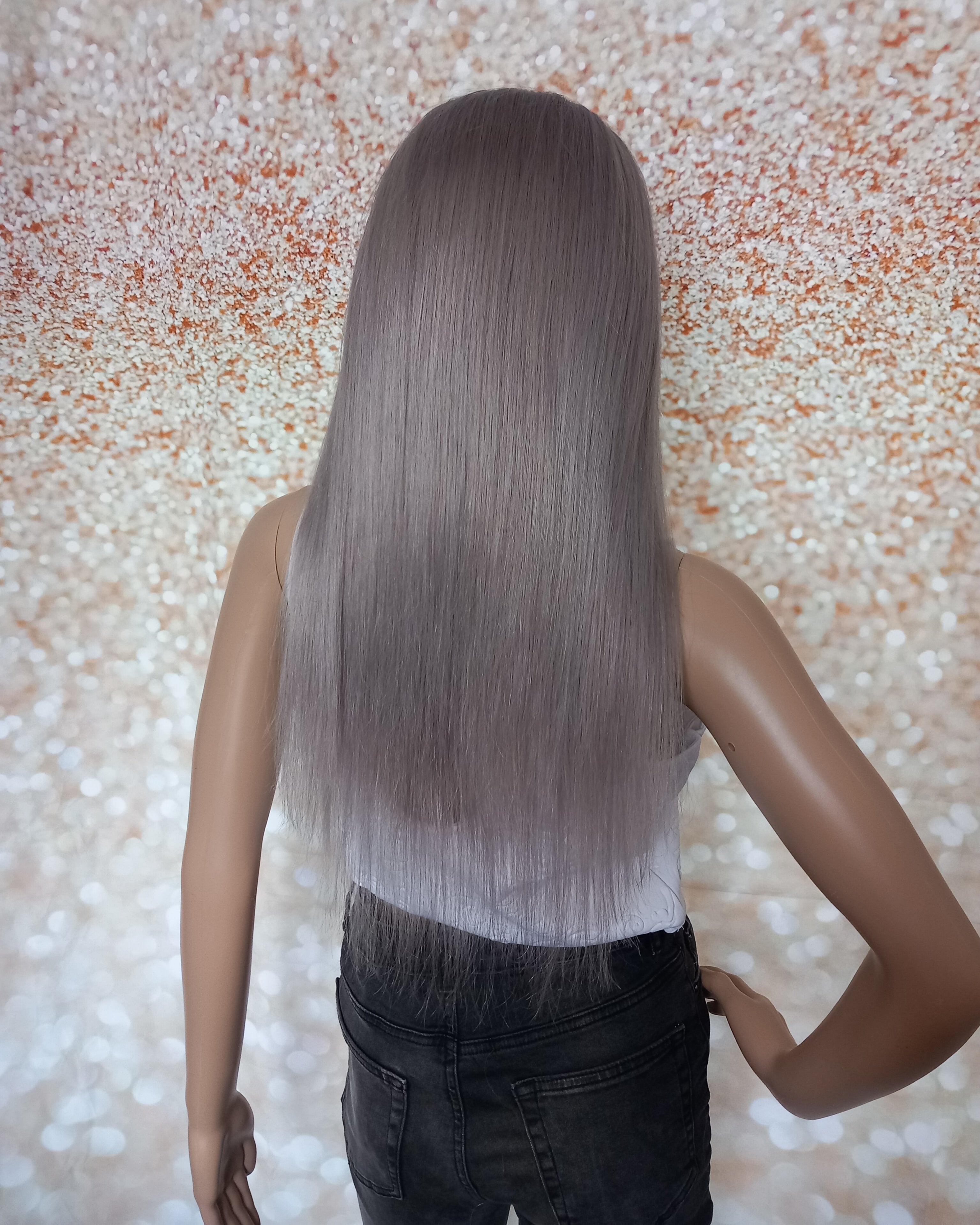 Ready to ship- Khloe Human hair headband wig, band fall, silver grey, 18 inches long, straight