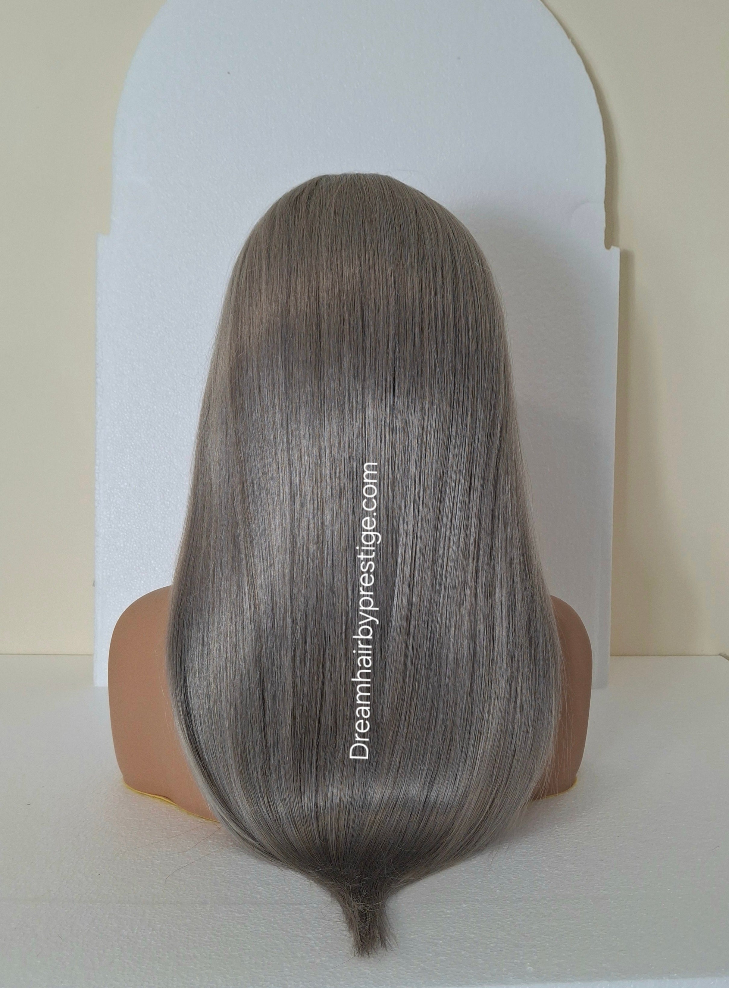 Vibe Human hair headband wig, band fall, silver grey, 18 inches long, straight
