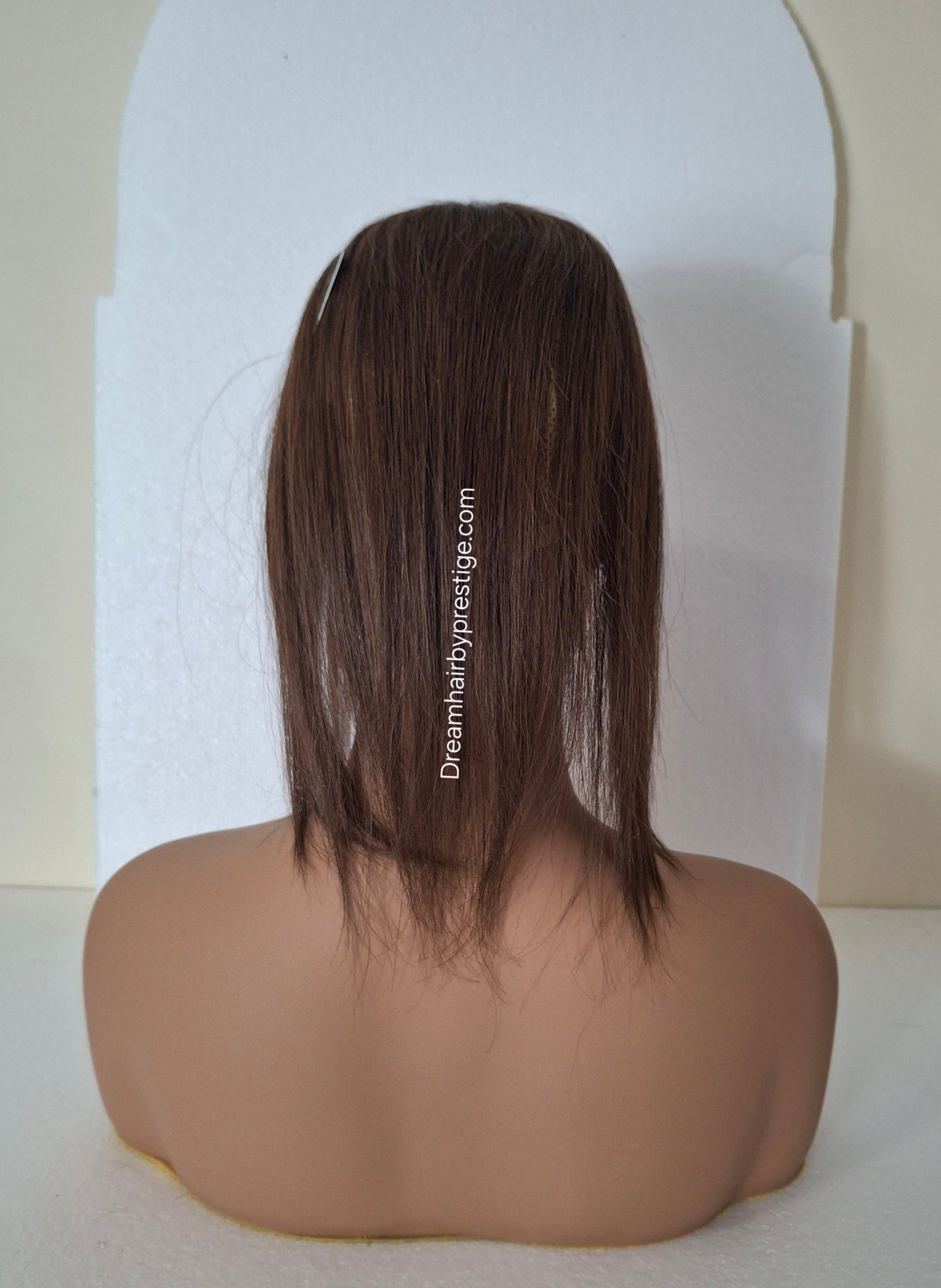 Betty- Lace and weft base human hair topper, 12 inches long, dark brown