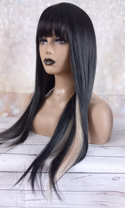 Clearance- Immediate despatch- black and blonde Fibre wig, synthetic, fringe, bangs, 18 inches long