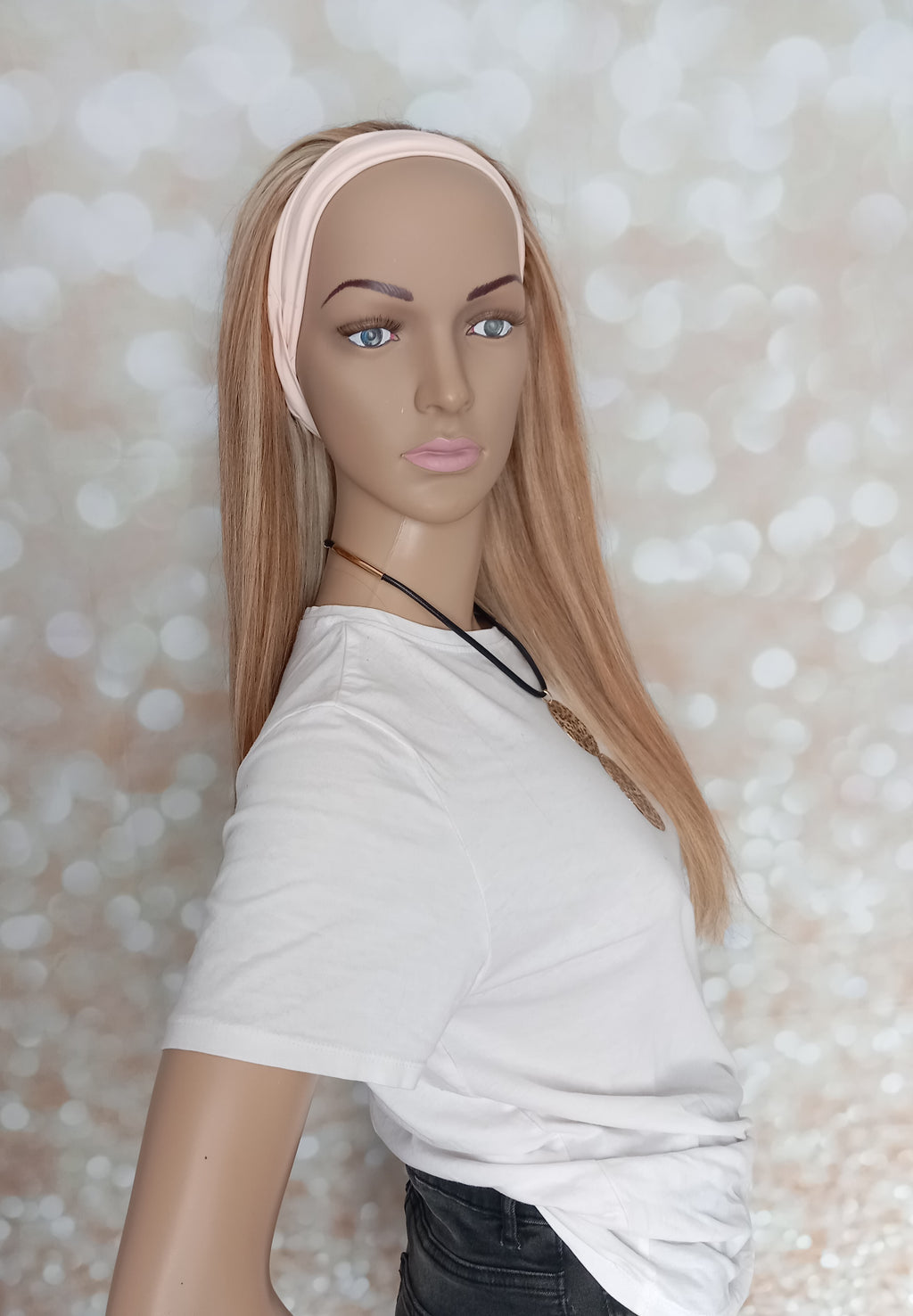 Ready to ship- Khloe Human hair headband wig, band fall, 8/613 blonde mix, 18 inches long, straight