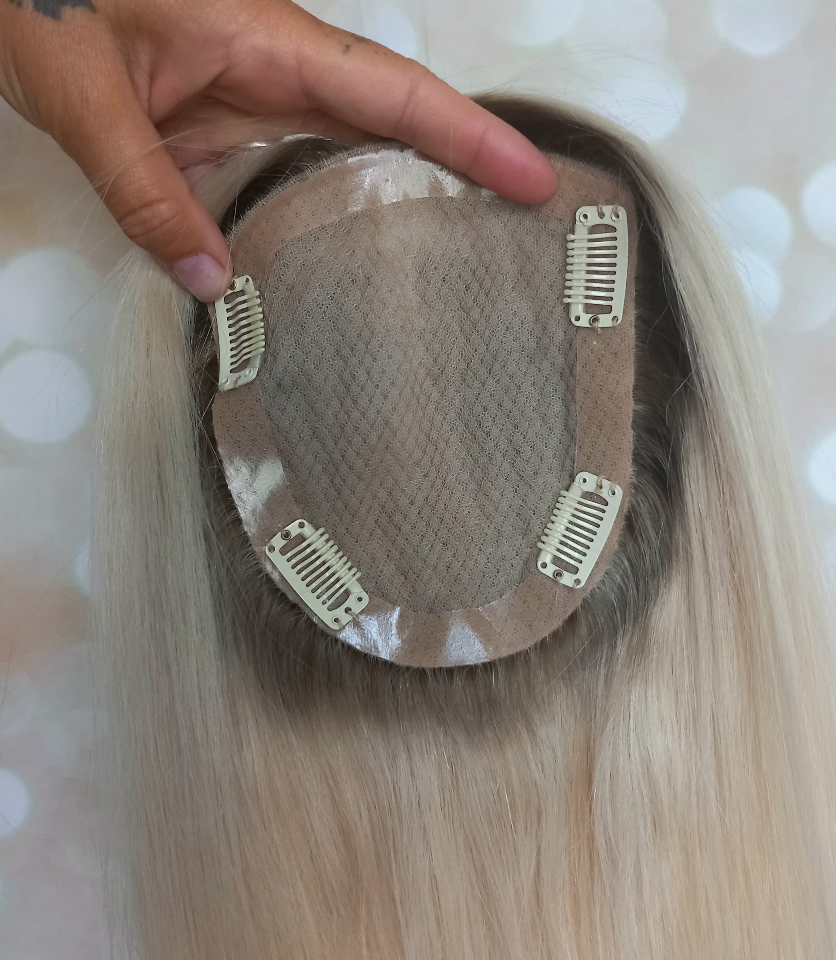 Ready to ship- Silk base topper , lightest blonde with light root, 5x6 inch, 18 inches long