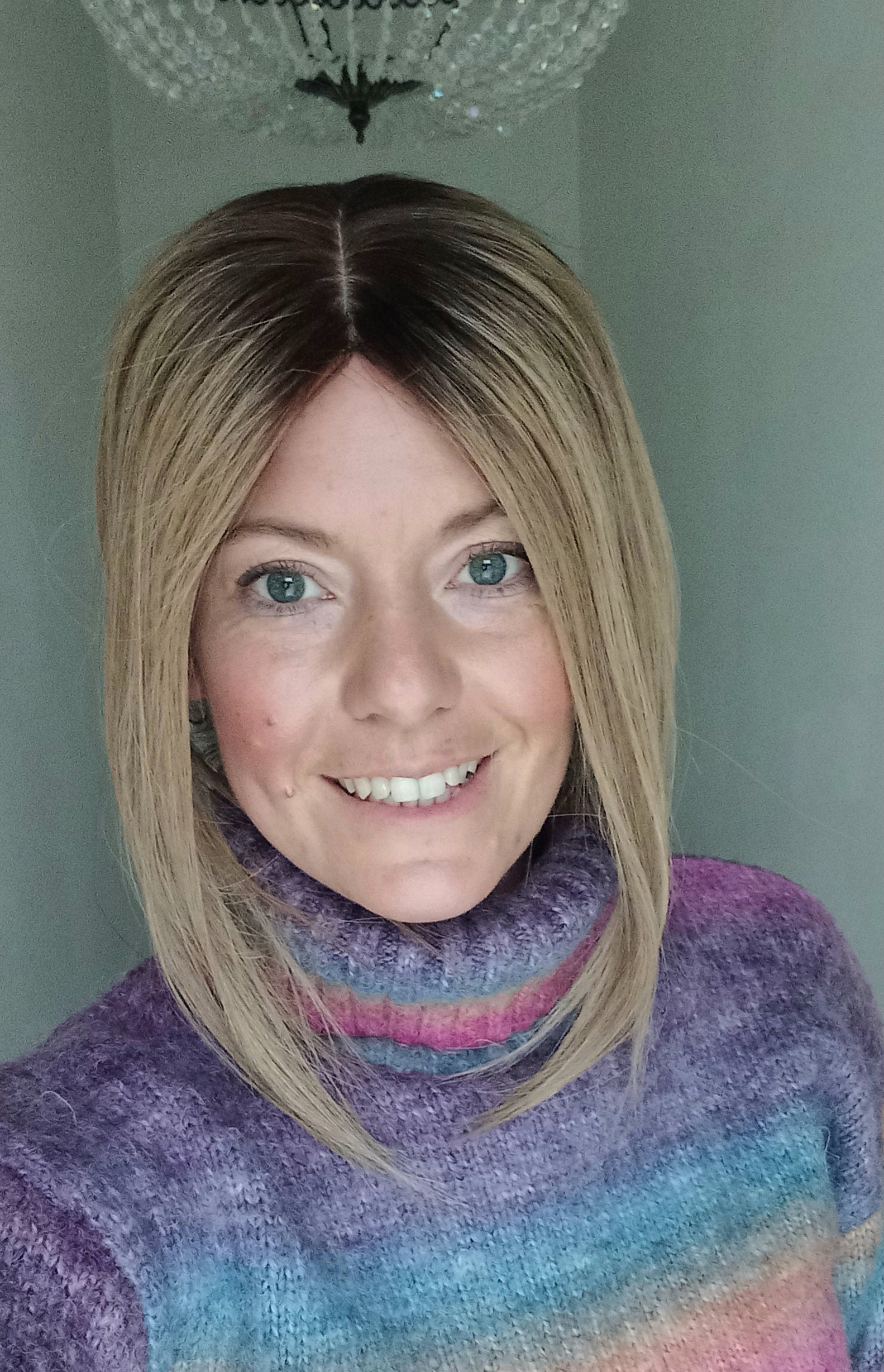 Ready to ship- Mila silk base human hair topper, 12 inches long, light ash brown with root