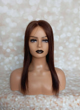 Load image into Gallery viewer, Ready to ship - human hair topper, silk and weft base, lace front, 16 inches long, dark brown
