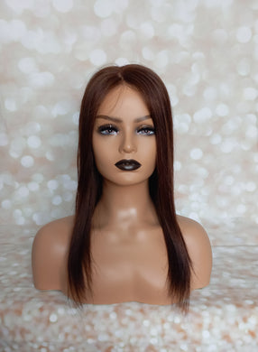 Ready to ship - human hair topper, silk and weft base, lace front, 16 inches long, dark brown