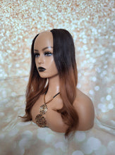 Load image into Gallery viewer, Ready to ship- U part topper #1b/6, natural black to medium golden brown,clip in hair booster, 18 inches long 6x6 inch
