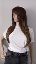 Load image into Gallery viewer, Immediate despatch- balayage Fibre wig, synthetic, fringe, bangs, 15 inches long