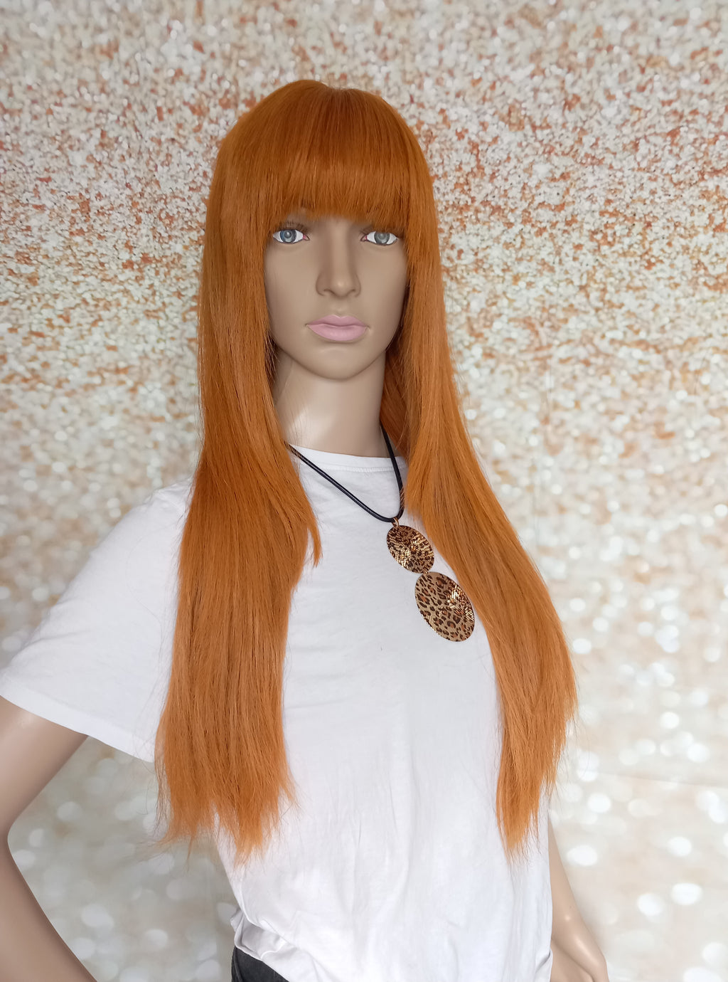 Clearance - Ready to ship -Copper dream human hair lace top wig with mini lace front medium cap, 18 inches long, 200 density, with fringe, without fringe option