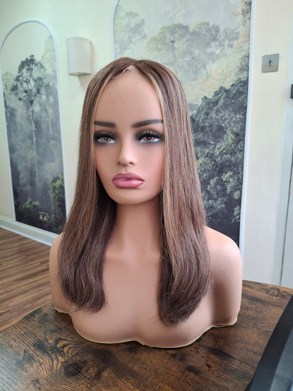 Ready to ship - Callie human hair topper, lace and weft base, lace front, 14 inches long, #4/18- spiced coffee