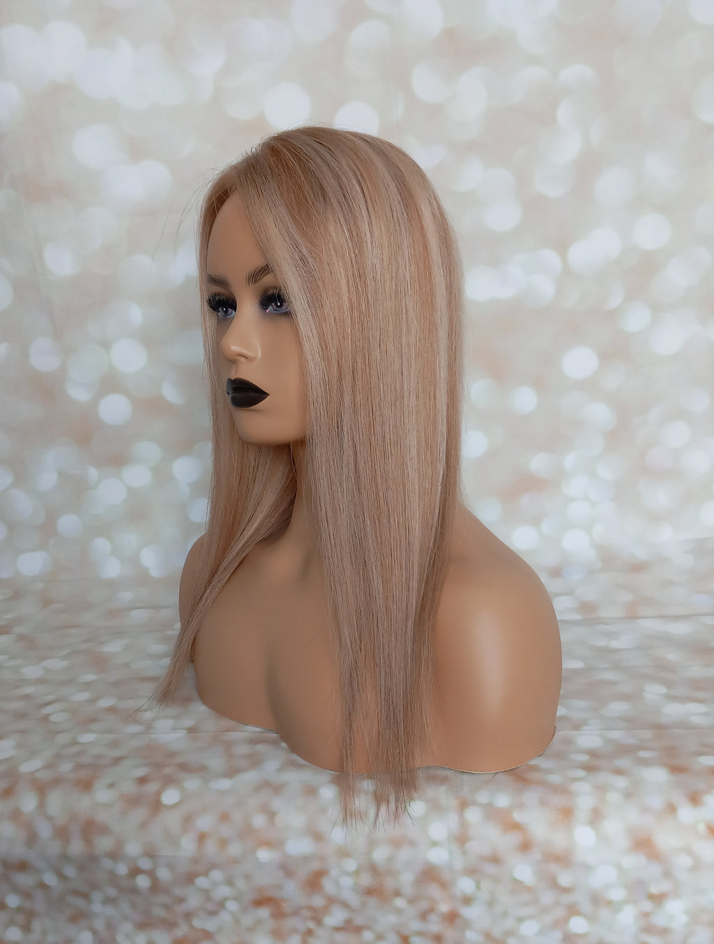 Ready to ship - Bella human hair topper, silk and weft base, lace front, 16 inches long, 8/16/60 creme caramel