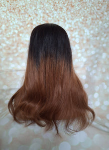 Ready to ship- U part topper #1b/6, natural black to medium golden brown,clip in hair booster, 18 inches long 6x6 inch