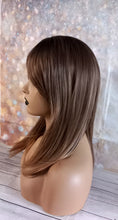 Load image into Gallery viewer, Clearance -Fibre topper, faux silk base, realistic part, balayage brunette 16 inches