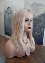 Load image into Gallery viewer, Ready to ship - human hair topper, lace and weft base, lace front, 14 inches long, 18/60 light root