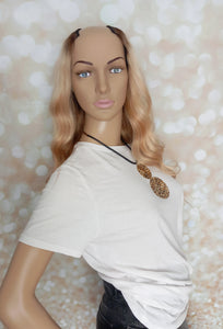 Ready to ship- Human hair U part wig, #18/613/22/8-ash/light/ cream blonde/auburn brown- 16 inches long, small