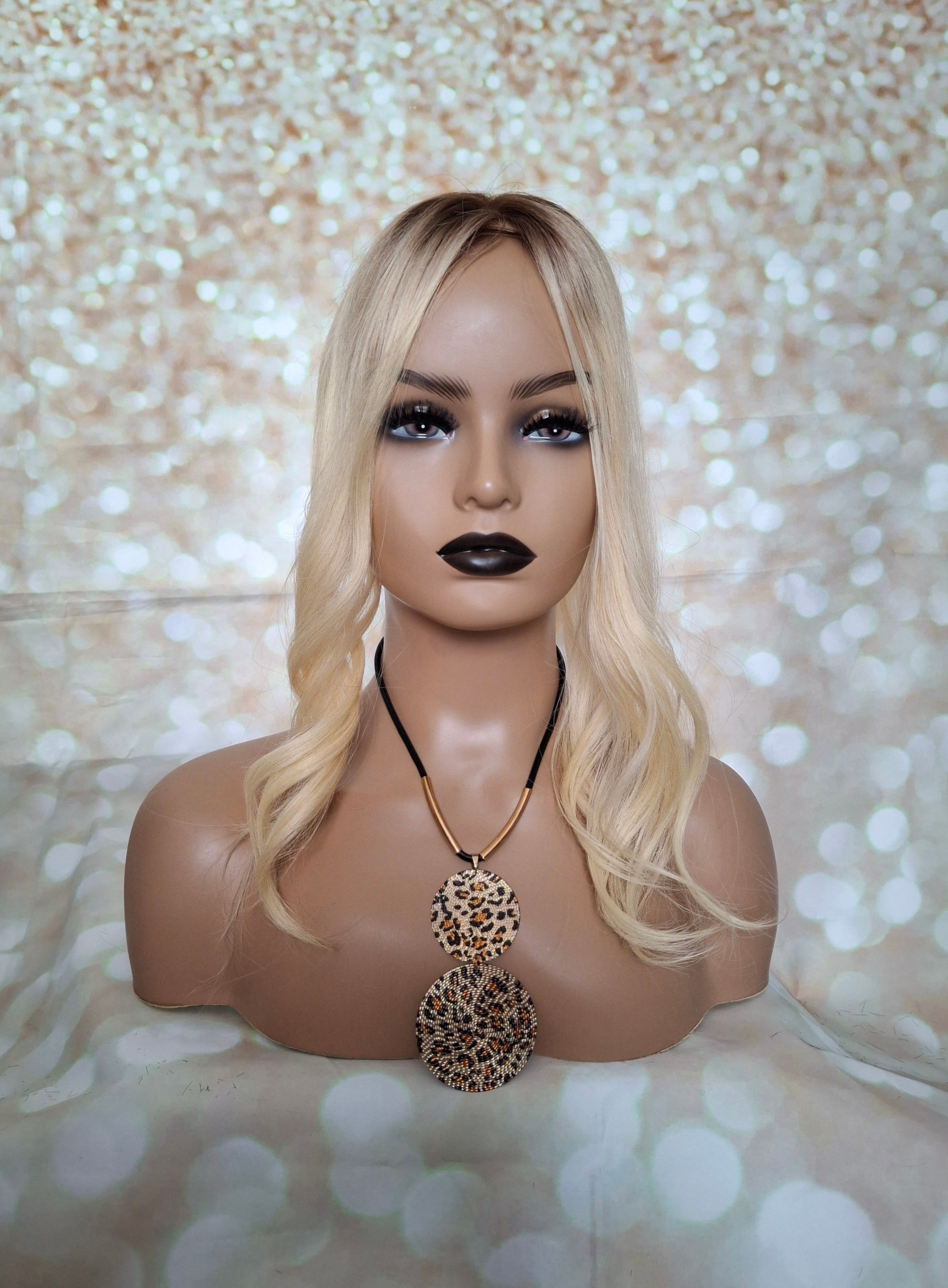 Ready to ship- Silk base topper, light blonde, medium root, 3x5 inch, 16 inches long