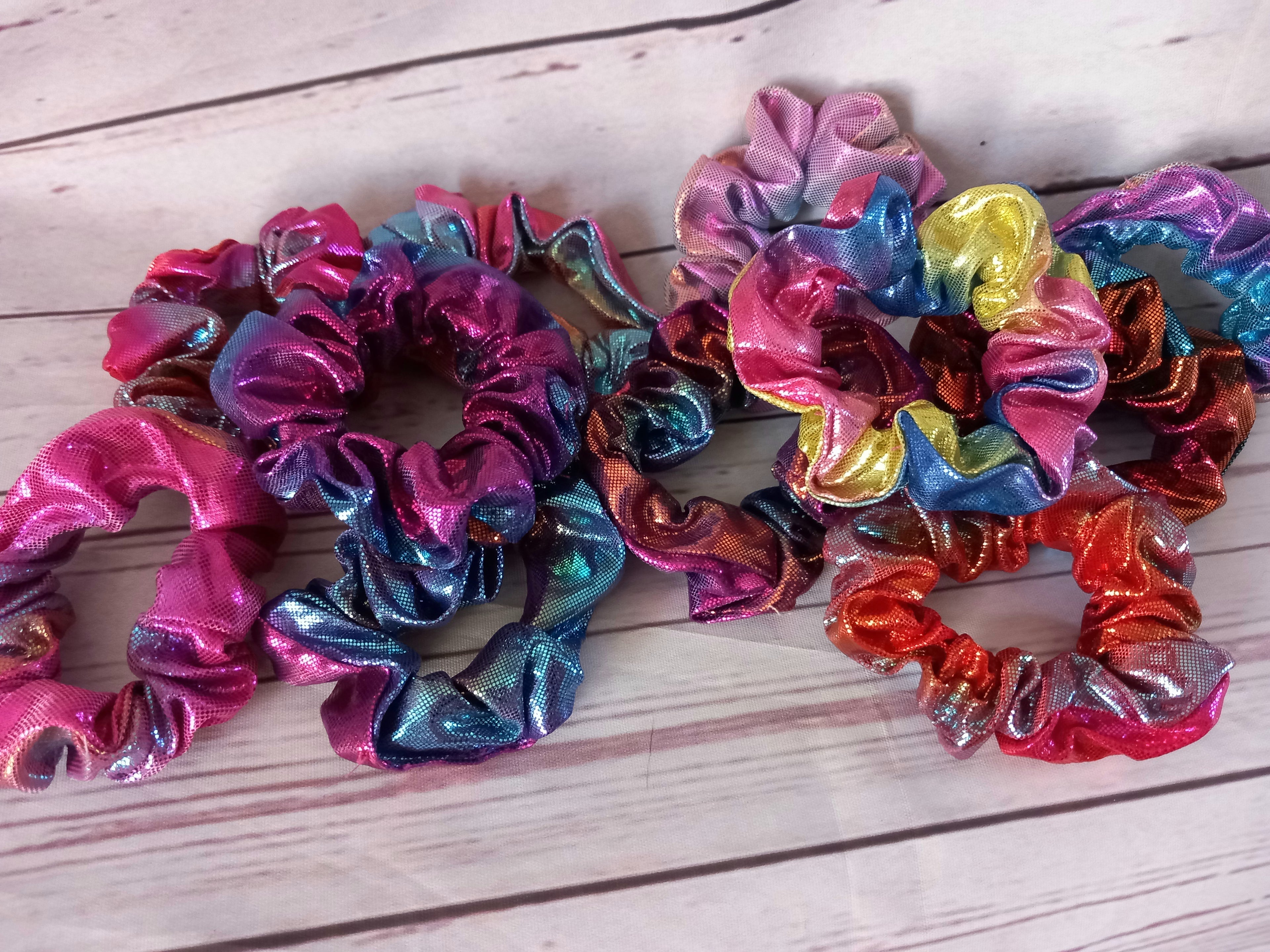 Foil rainbow hair scrunchies, unicorn hair, multicolour, fashion, gift