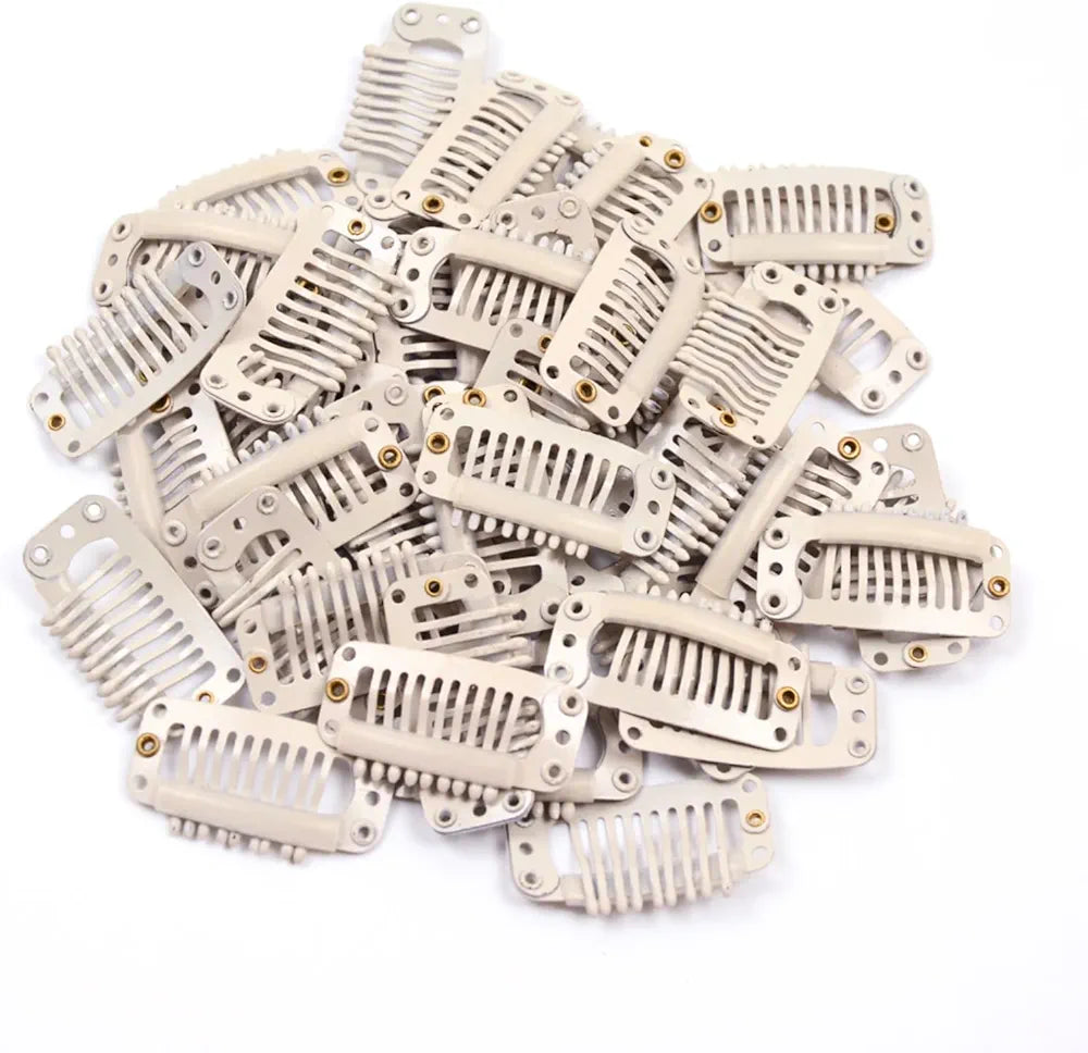 Hair extension clips- straight teeth, pack of 10- highest quality, black, beige, brown, dark brown