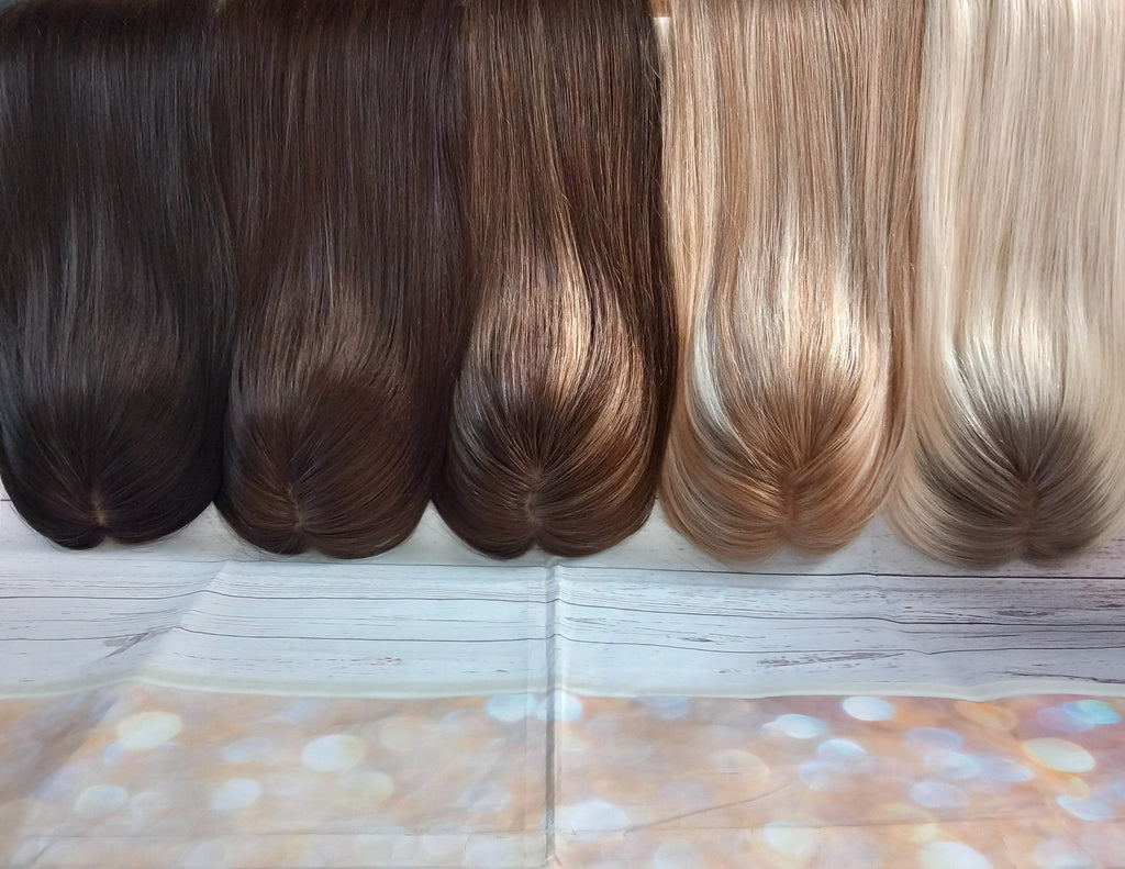Ready to ship -Bella quality human hair topper, silk and weft base, lace front, 16 inches long, creme