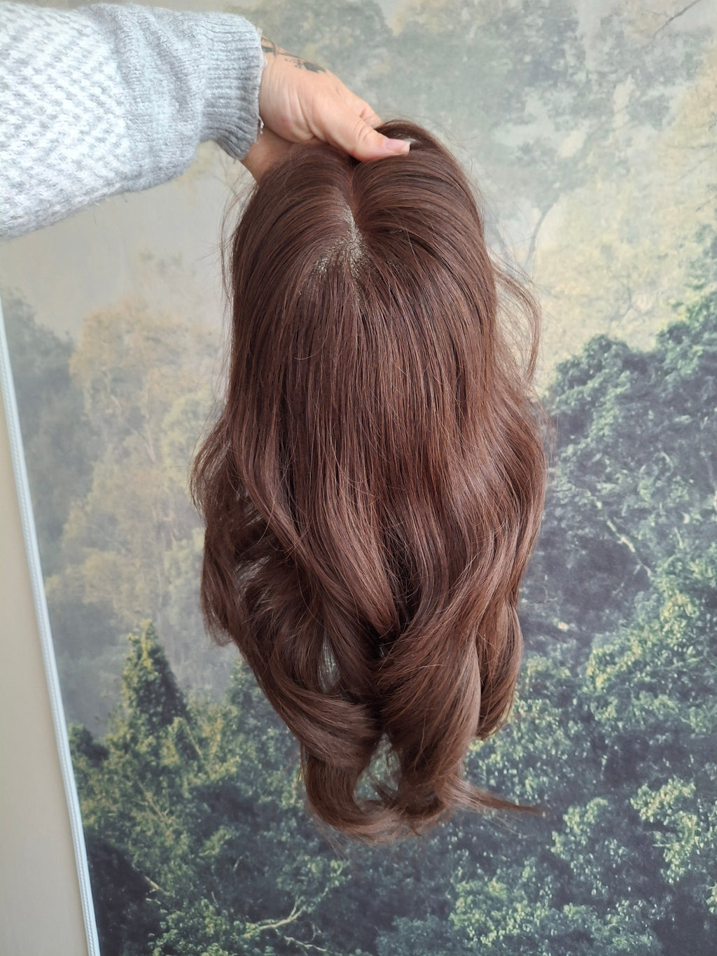 Ready to ship - Callie human hair topper, lace and weft base, lace front, 10 inches long, #4- roasted chestnut