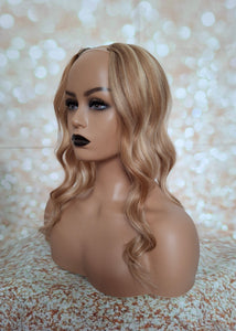 Ready to ship- U part topper 8/613,  light warm brown light blonde clip in hair booster, volumiser, 18 inches long 6x6 inch
