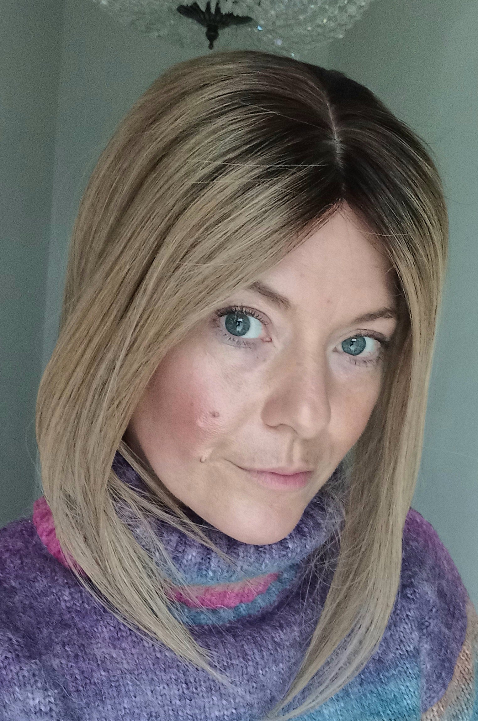 Ready to ship- Mila silk base human hair topper, 12 inches long, light ash brown with root